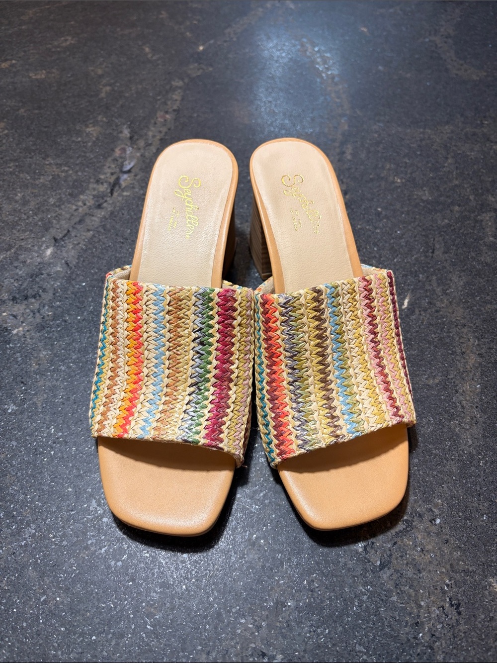 Seychelles Multicolor Woven Slide Mules with Tan Footbed